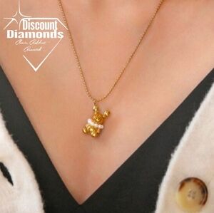 18K Yellow Gold Plated Titanium  "Bunny" Necklace
